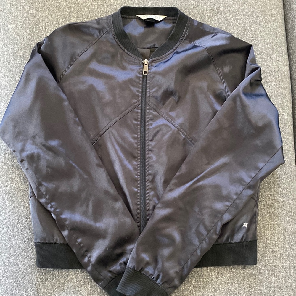 Nikita | Black Satin Bomber Jacket. Size Large (fits Medium). Zipper.